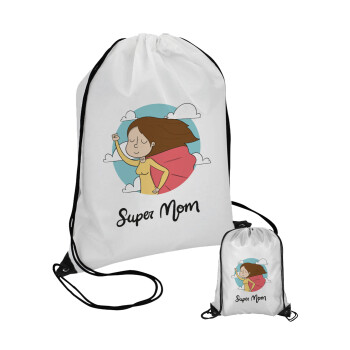 Super mom, Τσάντα πουγκί με μαύρα κορδόνια 45χ35cm (1 τεμάχιο)