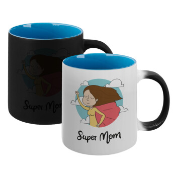 Super mom, Κούπα Μαγική εσωτερικό μπλε, κεραμική 330ml που αλλάζει χρώμα με το ζεστό ρόφημα (1 τεμάχιο)