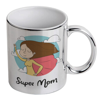 Super mom, Mug ceramic, silver mirror, 330ml