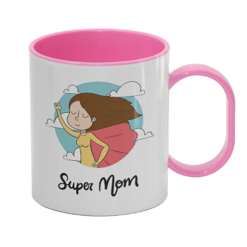 Super mom, Κούπα (πλαστική) (BPA-FREE) Polymer Ροζ για παιδιά, 330ml
