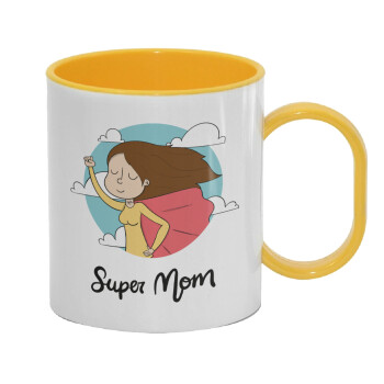 Super mom, Κούπα (πλαστική) (BPA-FREE) Polymer Κίτρινη για παιδιά, 330ml