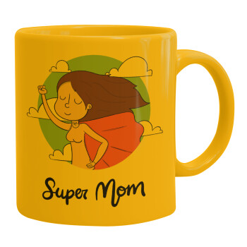 Super mom, Ceramic coffee mug yellow, 330ml (1pcs)