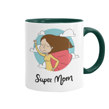Super mom, Κούπα χρωματιστή πράσινη, κεραμική, 330ml
