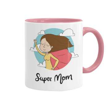 Super mom, Κούπα χρωματιστή ροζ, κεραμική, 330ml