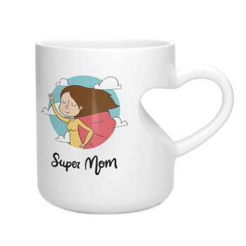 Super mom, Κούπα καρδιά λευκή, κεραμική, 330ml