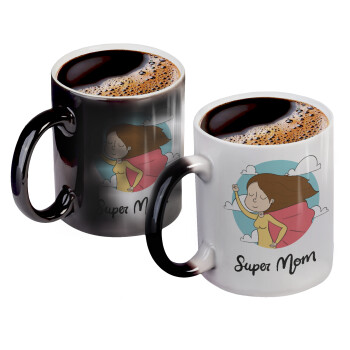 Super mom, Color changing magic Mug, ceramic, 330ml when adding hot liquid inside, the black colour desappears (1 pcs)