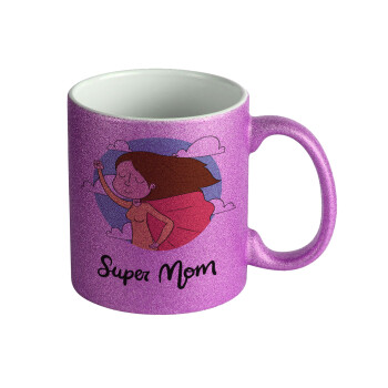 Super mom, Κούπα Μωβ Glitter που γυαλίζει, κεραμική, 330ml