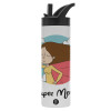 Metallic thermos bottle with straw & handle, stainless steel (Stainless steel 304), double-walled, 600ml.