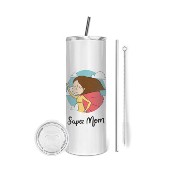Super mom, Eco friendly stainless steel tumbler 600ml, with metal straw & cleaning brush