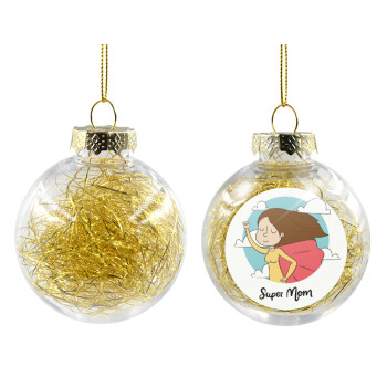 Super mom, Χριστουγεννιάτικη μπάλα δένδρου διάφανη με χρυσό γέμισμα 8cm