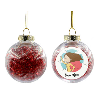 Super mom, Χριστουγεννιάτικη μπάλα δένδρου διάφανη με κόκκινο γέμισμα 8cm