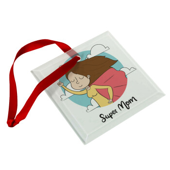 Super mom, Στολίδι Χριστουγεννιάτικο στολίδι γυάλινο τετράγωνο 9x9cm