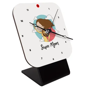Super mom, Επιτραπέζιο ρολόι ξύλινο με δείκτες (10cm)