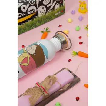 Super mom, Πασχαλινή Λαμπάδα με παγούρι μεταλλικό (620ml, stainless steel) & κερί αρωματικό πλακέ (30cm) (ΡΟΖ)