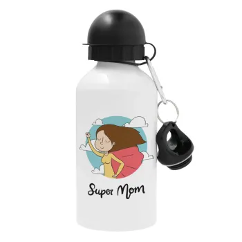 Super mom, Metal water bottle, White, aluminum 500ml