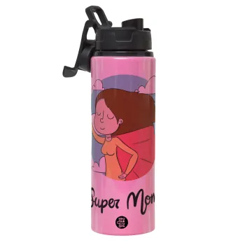 Super mom, Μεταλλικό παγούρι νερού με καπάκι ασφαλείας, αλουμινίου 850ml