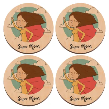Super mom, ΣΕΤ x4 Σουβέρ ξύλινα στρογγυλά plywood (9cm)