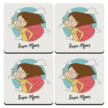 Super mom, ΣΕΤ 4 Σουβέρ ξύλινα τετράγωνα (9cm)