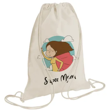 Super mom, Backpack bag GYMBAG natural (28x40cm)