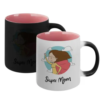 Super mom, Κούπα Μαγική εσωτερικό ΡΟΖ, κεραμική 330ml που αλλάζει χρώμα με το ζεστό ρόφημα