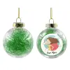 Transparent Christmas tree ball ornament with green filling 8cm