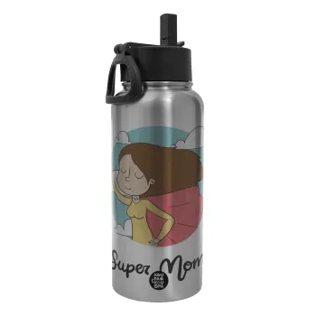 Super mom, Metal mug thermo Silver with Straw and Spout Lid (Stainless steel), double wall, 950ml