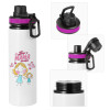 Metallic water bottle with safety lid, 850ml aluminum