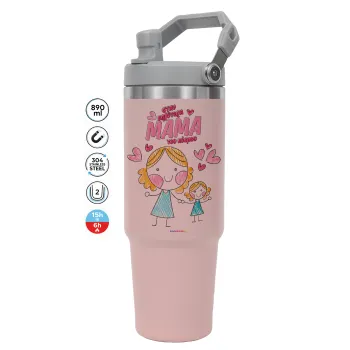 Στην καλύτερη μαμά του κόσμου, comic, ΡΟΖ Travel Tumbler Θερμός με χερούλι και καλαμάκι 890ml