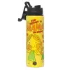 Metallic water bottle with safety lid, 850ml aluminum