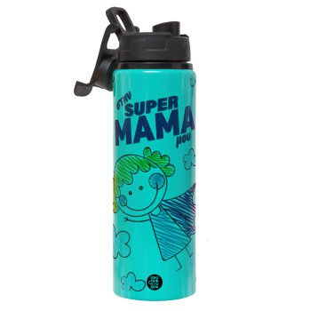 Στην SUPER μαμά μου, comic, Μεταλλικό παγούρι νερού με καπάκι ασφαλείας, αλουμινίου 850ml
