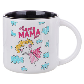 Στην SUPER μαμά μου, comic, Κούπα κεραμική 400ml Λευκή/Μαύρη