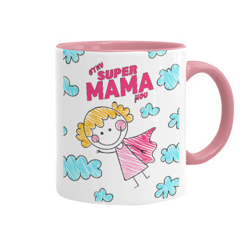 Στην SUPER μαμά μου, comic, Mug colored pink, ceramic, 330ml
