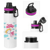 Metallic water bottle with safety lid, 850ml aluminum