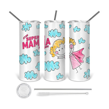 Στην SUPER μαμά μου, comic, Tumbler stainless steel 600ml, with metal straw & cleaning brush