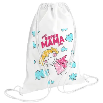 Στην SUPER μαμά μου, comic, Τσάντα πλάτης πουγκί GYMBAG λευκή (28x40cm)