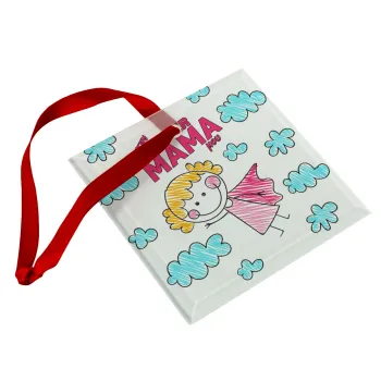 Στην SUPER μαμά μου, comic, Christmas ornament, glass square ornament 9x9cm