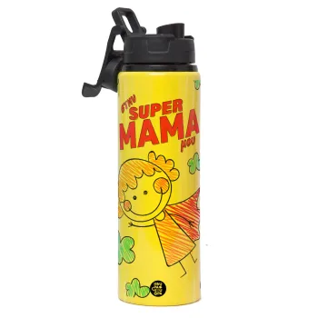 Στην SUPER μαμά μου, comic, Μεταλλικό παγούρι νερού με καπάκι ασφαλείας, αλουμινίου 850ml