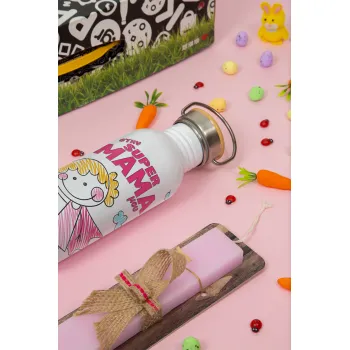 Στην SUPER μαμά μου, comic, Πασχαλινή Λαμπάδα με παγούρι μεταλλικό (620ml, stainless steel) & κερί αρωματικό πλακέ (30cm) (ΡΟΖ)