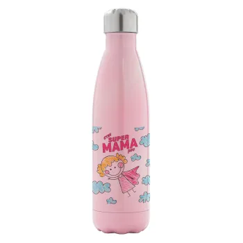 Στην SUPER μαμά μου, comic, Metal mug thermos Pink Iridiscent (Stainless steel), double wall, 500ml