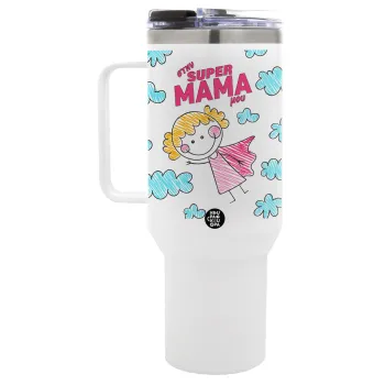Στην SUPER μαμά μου, comic, Mega Tumbler με καπάκι, διπλού τοιχώματος (θερμό) 1,2L