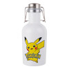 Pokemon pikachu, Μεταλλικό παγούρι Λευκό (Stainless steel) με καπάκι ασφαλείας 1L