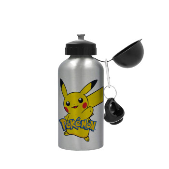 Pokemon pikachu, Μεταλλικό παγούρι νερού, Ασημένιο, αλουμινίου 500ml