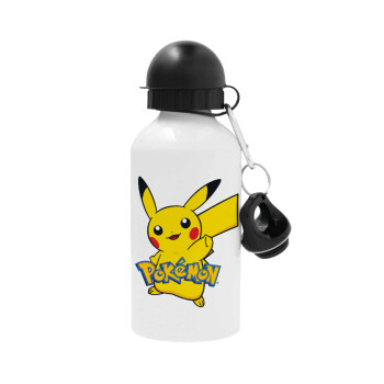 Pokemon pikachu, Μεταλλικό παγούρι νερού, Λευκό, αλουμινίου 500ml
