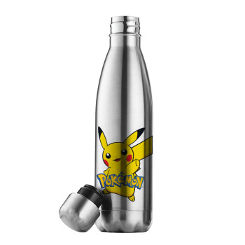 Pokemon pikachu, Μεταλλικό παγούρι θερμός Inox (Stainless steel), διπλού τοιχώματος, 500ml