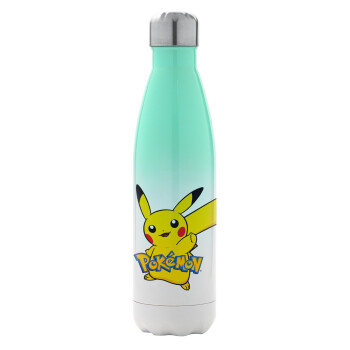 Pokemon pikachu, Metal mug thermos Green/White (Stainless steel), double wall, 500ml