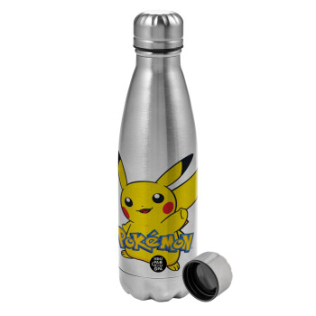 Pokemon pikachu, Μεταλλικό παγούρι νερού, ανοξείδωτο ατσάλι, 750ml
