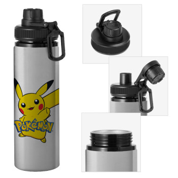 Pokemon pikachu, Μεταλλικό παγούρι νερού με καπάκι ασφαλείας, αλουμινίου 850ml
