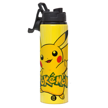 Pokemon pikachu, Metallic water bottle with safety lid, 850ml aluminum