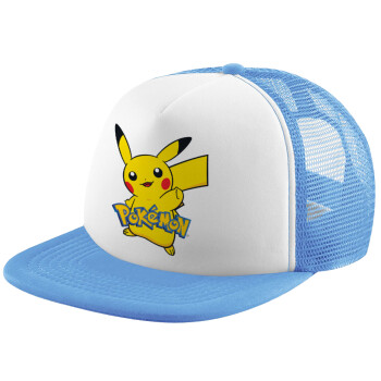 Pokemon pikachu, Καπέλο παιδικό Soft Trucker με Δίχτυ ΓΑΛΑΖΙΟ/ΛΕΥΚΟ (POLYESTER, ΠΑΙΔΙΚΟ, ONE SIZE)