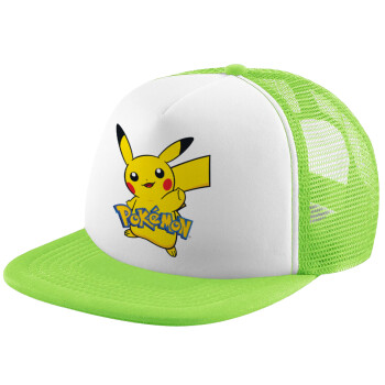 Pokemon pikachu, Καπέλο παιδικό Soft Trucker με Δίχτυ Πράσινο/Λευκό